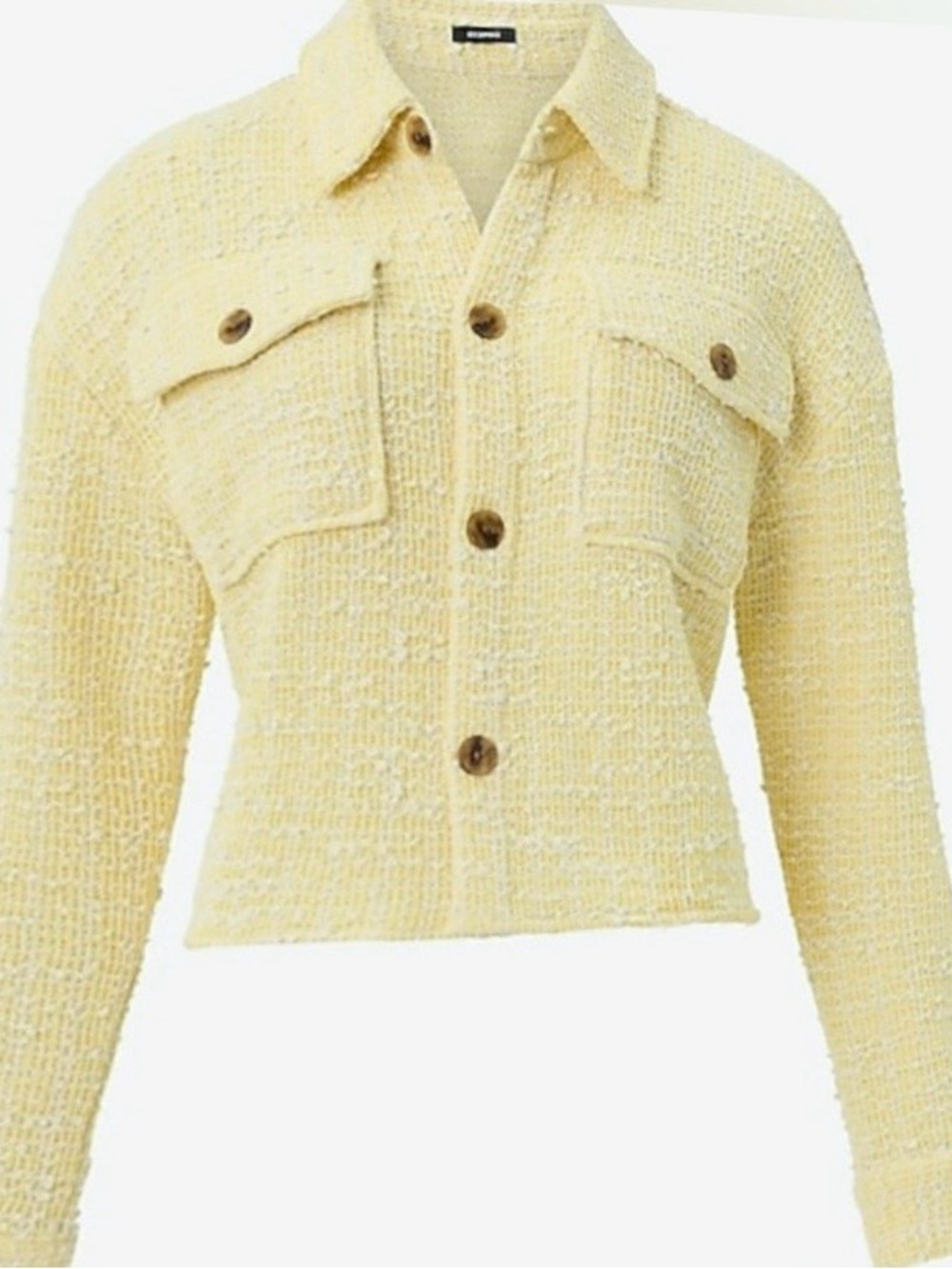 Express Boucle Double Pocket
Cropped Shacket -Pale Yellow: Large